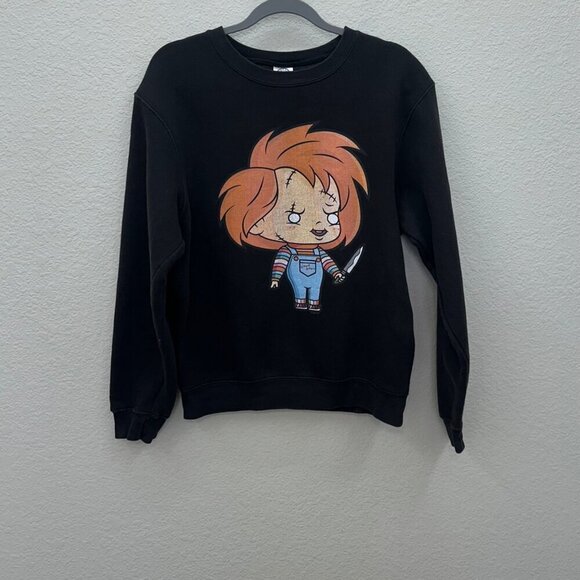 Chucky Childs Play Kawaii Black Crewneck Pullover Sweatshirt Adult size Large - Picture 1 of 6